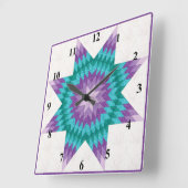 Paars en Blauwgroen Lone Star Quilt Design Vierkante Klok (Hoek)