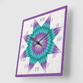Paars en Blauwgroen Lone Star Quilt Design Vierkante Klok (Hoek)