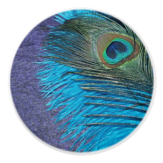Paars en Blauwgroen Peacock Keramische Knop (Voorkant)