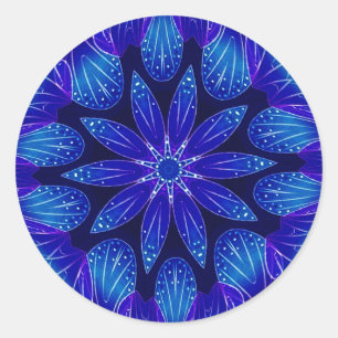 Paars en Blauwgroen Petals Mandala Ronde Sticker