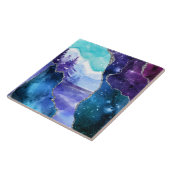 Paars en Blauwgroen Snowy Lake en Forest Tegeltje (Zijkant)