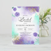 Paars en blauwgroen vrijgezellenfeest van turkooiz kaart (Staand voorkant)