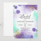 Paars en blauwgroen vrijgezellenfeest van turkooiz kaart (Voorkant / Achterkant)