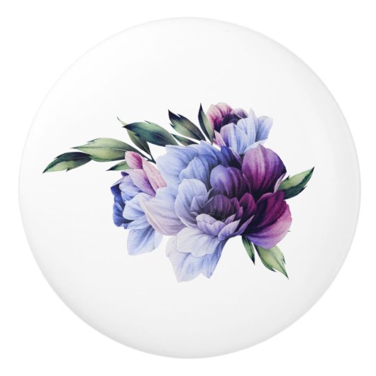 Paars en Blue Lush Peony Clear Afbeelding Keramische Knop (Voorkant)