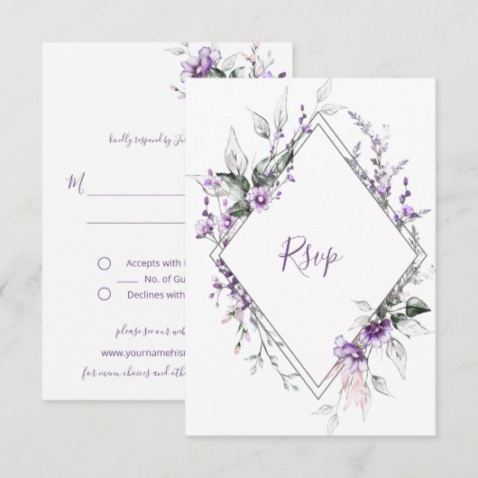 Paars en Blush Diamant Frame | RSVP Kaartje (Voorkant / Achterkant)