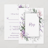 Paars en Blush Waterverf Bloem Frame | RSVP Kaartje (Voorkant / Achterkant)