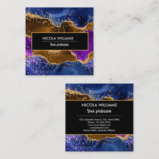 Paars en bruin glitter Peacock Agate Vierkante Visitekaartje (Voorkant / Achterkant)