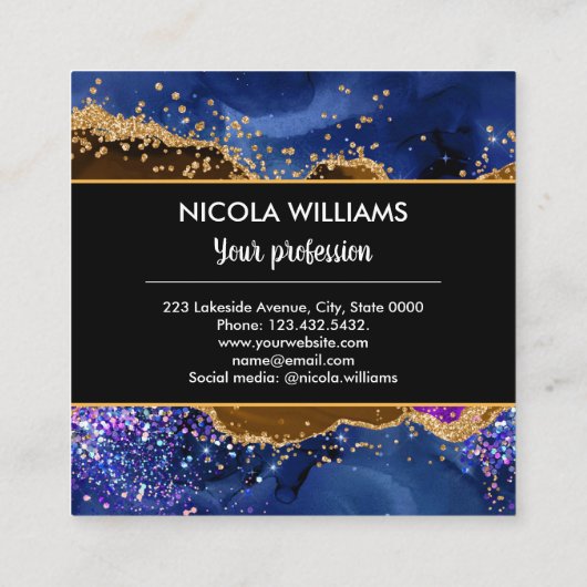 Paars en bruin glitter Peacock Agate Vierkante Visitekaartje (Achterkant)