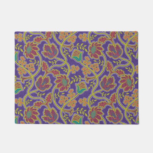 Paars en Chartreuse bloemenchintz Deurmat (Voorkant)