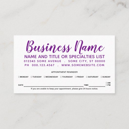 paars- en chocoladekaartje afsprakenkaartje (Achterkant)