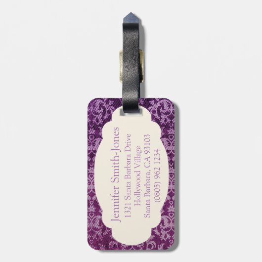 Paars en crème met flaconetiket bagagelabel (Achterkant verticaal)