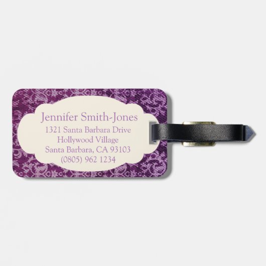 Paars en crème met flaconetiket bagagelabel (Achterkant horizontaal)
