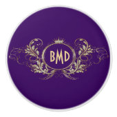 Paars en Faux Glitter Girly Floral Lijst Keramische Knop (Voorkant)