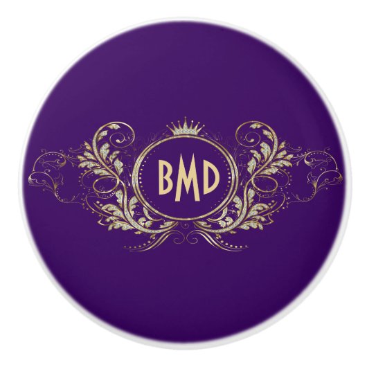 Paars en Faux Glitter Girly Floral Lijst Keramische Knop (Voorkant)