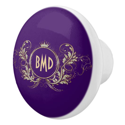 Paars en Faux Glitter Girly Floral Lijst Keramische Knop (Rechts)