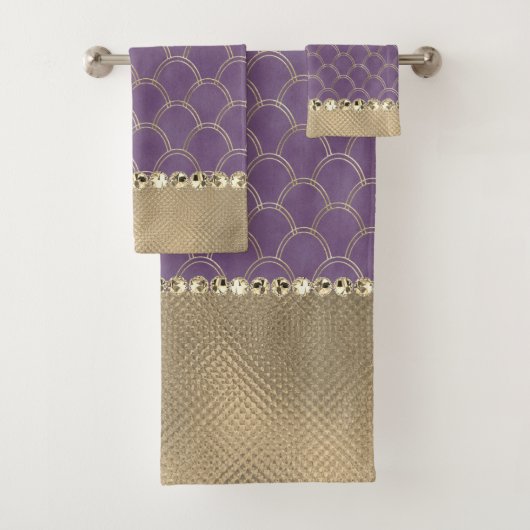 Paars en Faux Gold Foil Glam Bad Handdoek (Insitu)