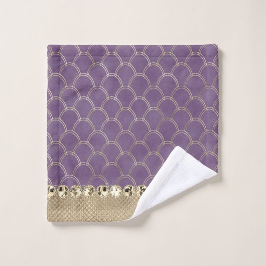 Paars en Faux Gold Foil Glam Bad Handdoek (Wasdoekje)