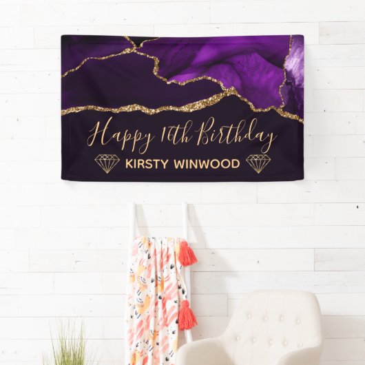 Paars en Faux Gold Glitter Agate Sweet 16 Spandoek (Insitu)