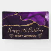 Paars en Faux Gold Glitter Agate Sweet 16 Spandoek (Horizontaal)