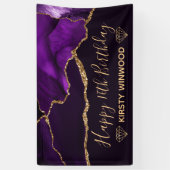 Paars en Faux Gold Glitter Agate Sweet 16 Spandoek (Verticaal)