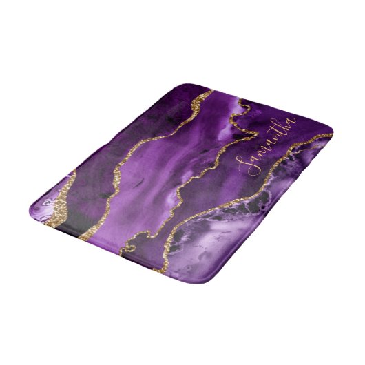 Paars en Faux Gold Glitter Marble Agate Badmat (Gekanteld)