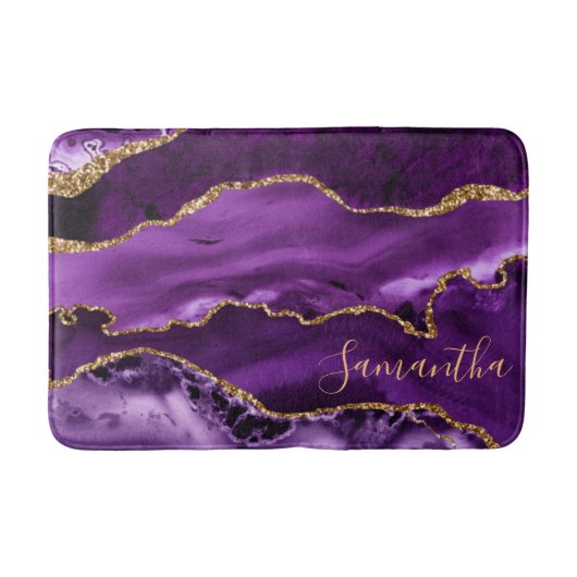 Paars en Faux Gold Glitter Marble Agate Badmat (Voorkant)