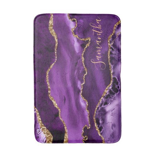Paars en Faux Gold Glitter Marble Agate Badmat (Voorkant Verticaal)