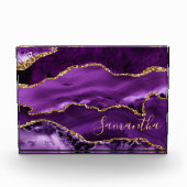 Paars en Faux Gold Glitter Marble Agate Fotoblokken (Voorkant)