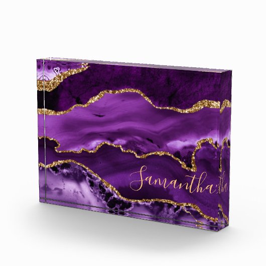 Paars en Faux Gold Glitter Marble Agate Fotoblokken (Rechts)