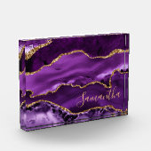 Paars en Faux Gold Glitter Marble Agate Fotoblokken (Links)