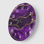 Paars en Faux Gold Glitter Marble Agate Grote Klok (Hoek)