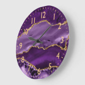 Paars en Faux Gold Glitter Marble Agate Grote Klok (Hoek)