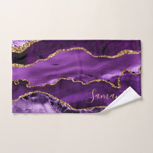 Paars en Faux Gold Glitter Marble Agate Handdoek (Handdoek)