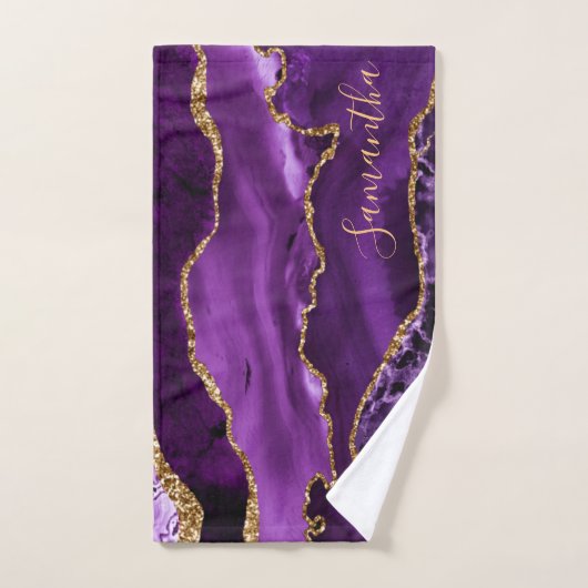 Paars en Faux Gold Glitter Marble Agate Handdoek (Handdoek)