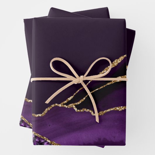 Paars en Faux Gold Glitter Marble Agate Inpakpapier Vel (In situ)