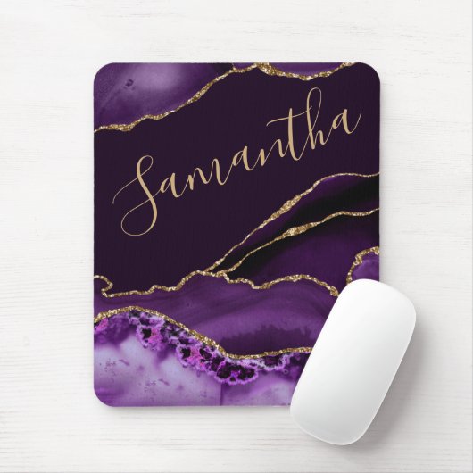 Paars en Faux Gold Glitter Marble Agate Muismat (Met muis)