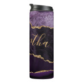 Paars en Faux Gold Glitter Marble Agate Thermosbeker (Geroteerd rechts)