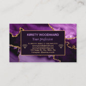 Paars en Faux Gold Glitter Marble Agate Visitekaartje (Achterkant)