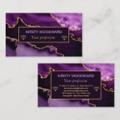 Paars en Faux Gold Glitter Marble Agate Visitekaartje (Voorkant / Achterkant)