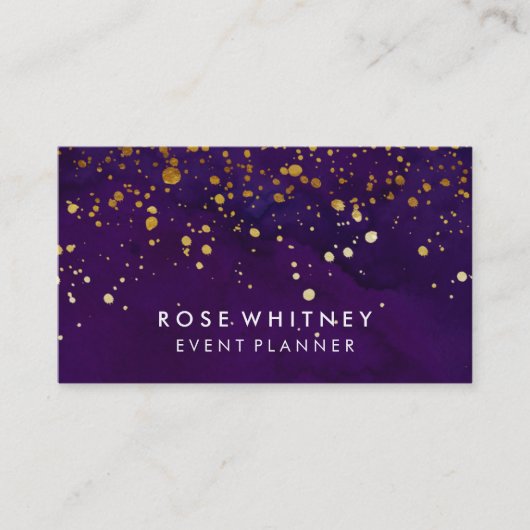 Paars en Faux Gold Glitter Visitekaartje (Voorkant)