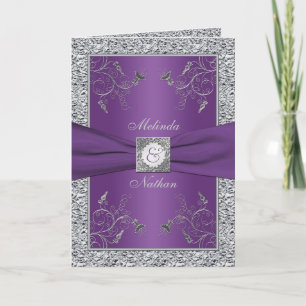Paars en FAUX Silver Foil Floral Wedding Kaart