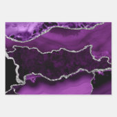 Paars en Faux Silver Glitter Marble Agate Inpakpapier Vel (Voorkant)