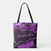 Paars en Faux Silver Glitter Marble Agate Tote Bag (Achterkant)