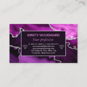 Paars en Faux Silver Glitter Marble Agate Visitekaartje (Achterkant)
