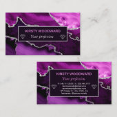 Paars en Faux Silver Glitter Marble Agate Visitekaartje (Voorkant / Achterkant)