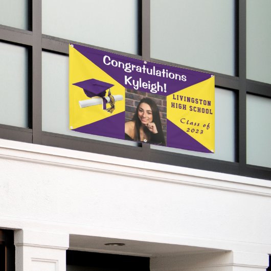 Paars en geel Afstuderen van vinyl Foto Spandoek (Buitenkant Gebouw)