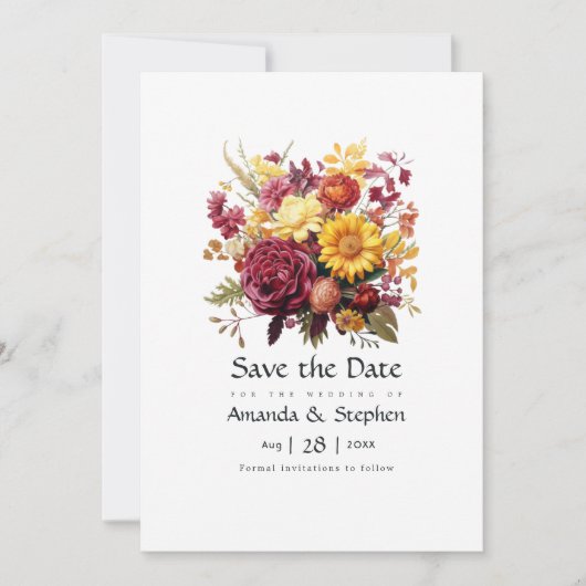 Paars en Geel Bloemige Bruiloft Save The Date (Voorkant)