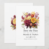 Paars en Geel Bloemige Bruiloft Save The Date (Voorkant / Achterkant)