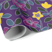 Paars en geel bloemmotief cadeaupapier (Rol Hoek)