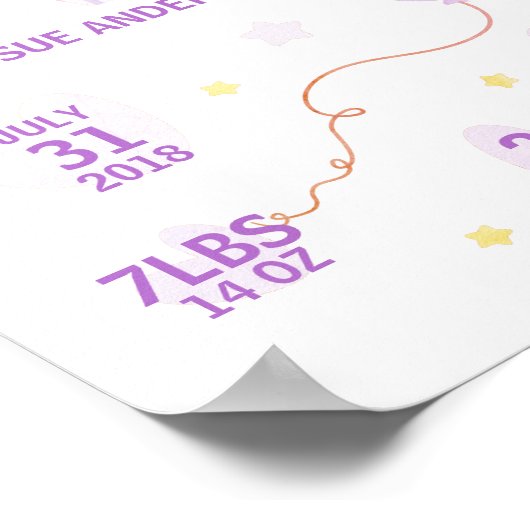 Paars- en geel geboorteontwerp poster (Hoek)